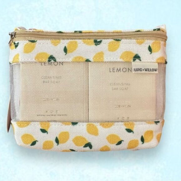 🆕 NWT Luxe + Willow Lemon Milled 2 Pack Bar Soaps with Travel Cosmetic Pouch - Picture 1 of 4